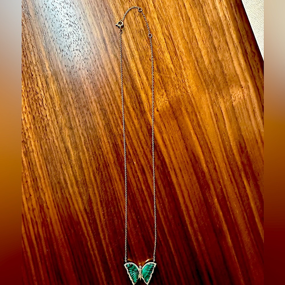 Luna Skye 14k Gold & Diamond Malachite baby butterfly necklace. - Picture 10 of 15